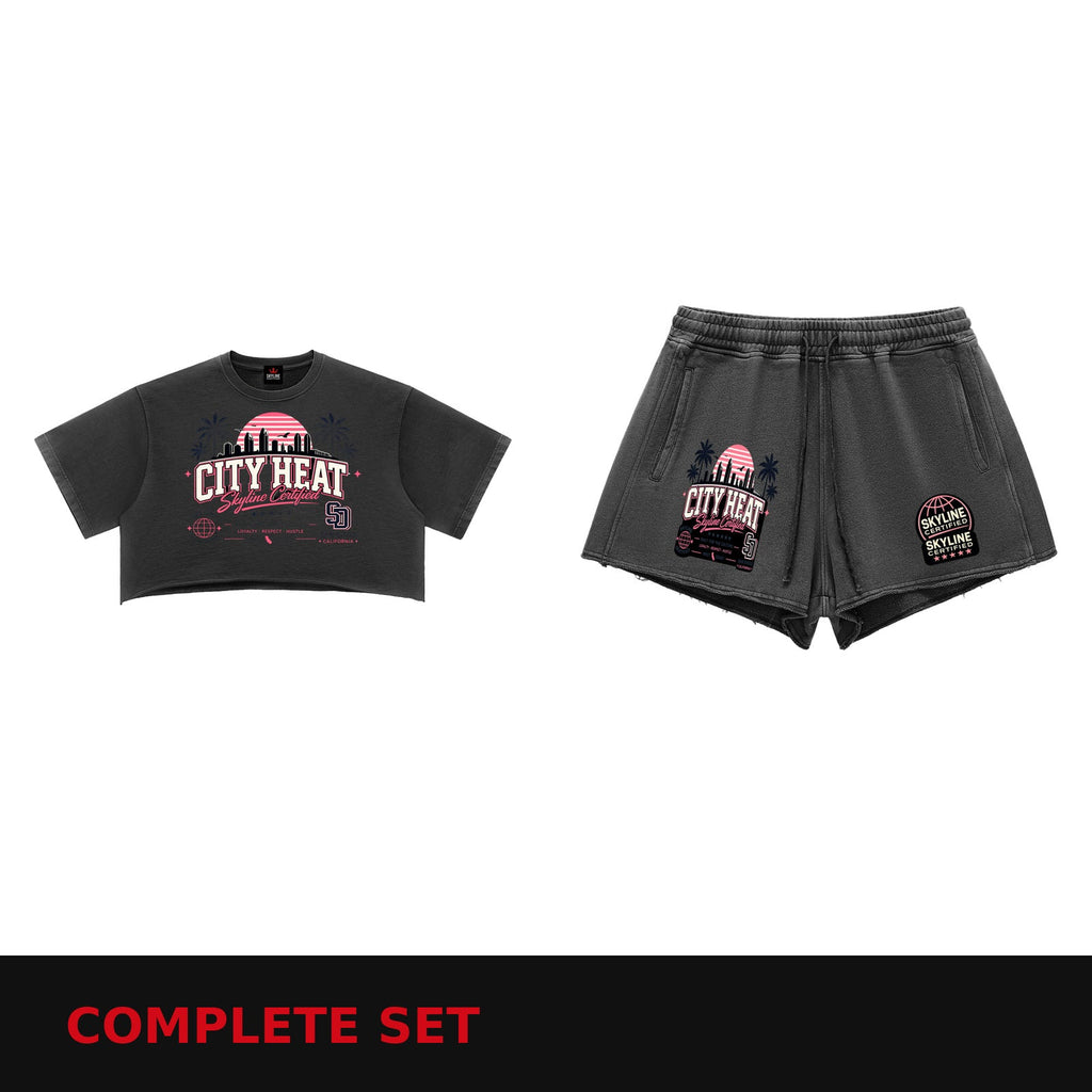 City Heat heavyweight crop tee and shorts complete set