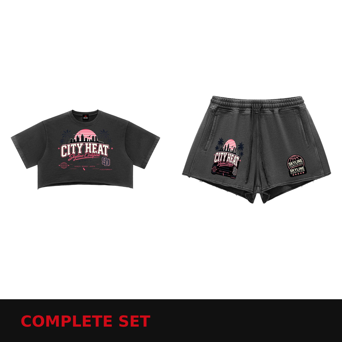 City Heat heavyweight crop tee and shorts complete set